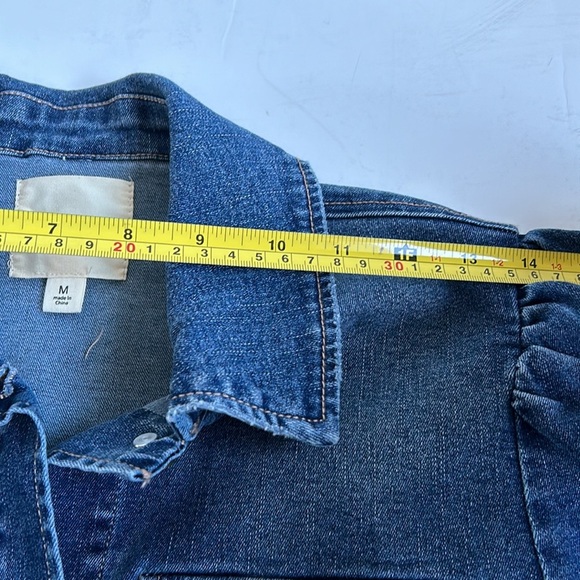 tgla puff long sleeve blue denim jacket shirt cropped raw hem stretch - Picture 16 of 16